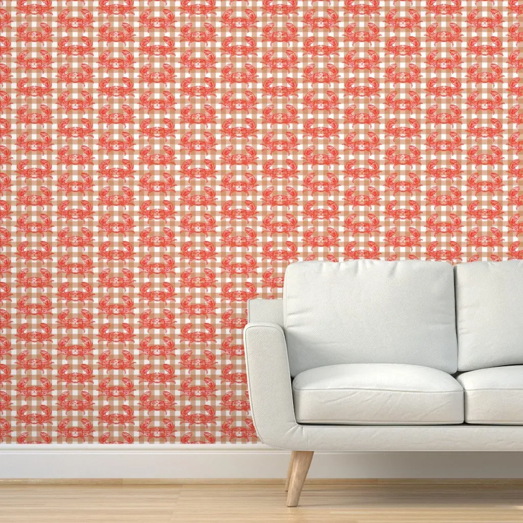 Crab Fest Gingham Peel and Stick Wallpaper - Coral product