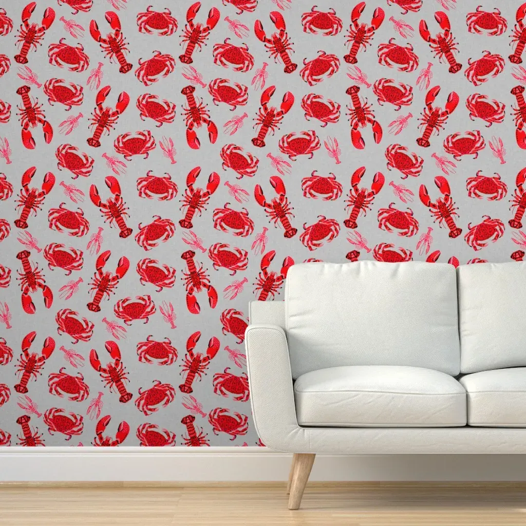 Crab & Lobster Nautical Peel and Stick Wallpaper - Red product