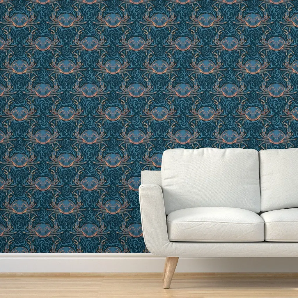 Crab Ulous Coral Reef Peel and Stick Wallpaper - Navy Blue product