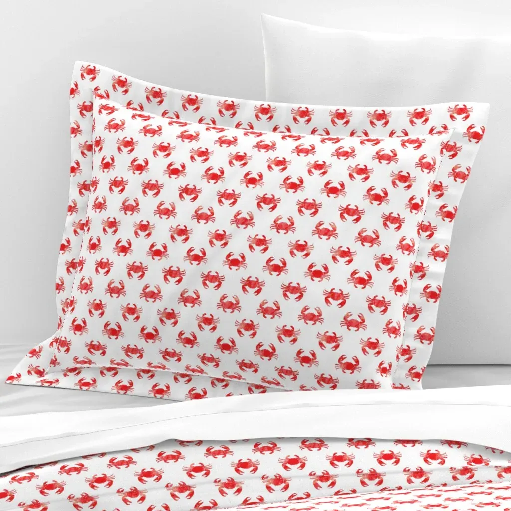 Crabs Nautical Beach Standard Flanged Cushion Cover - Red, Cotton Sateen product