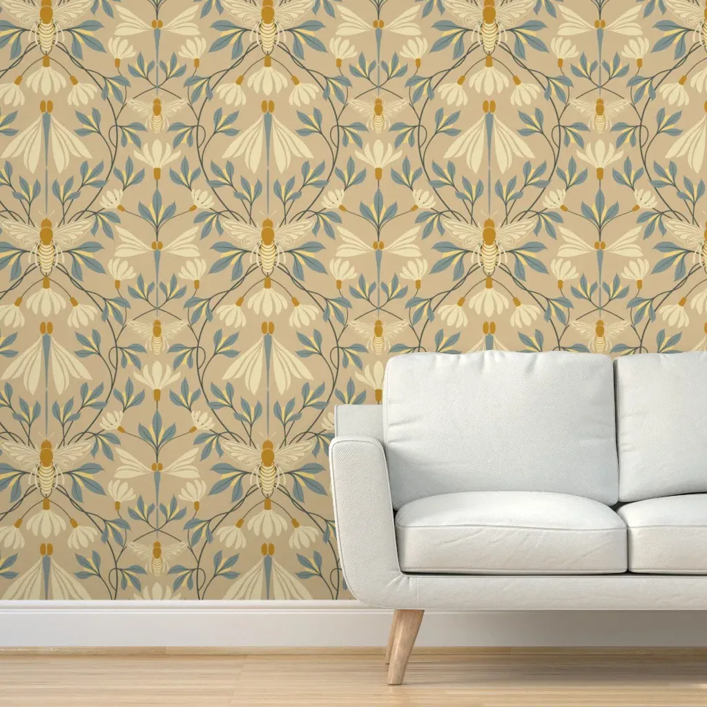 Craftsman Dragonfly Bee and Coneflower Peel and Stick Wallpaper - Beige product
