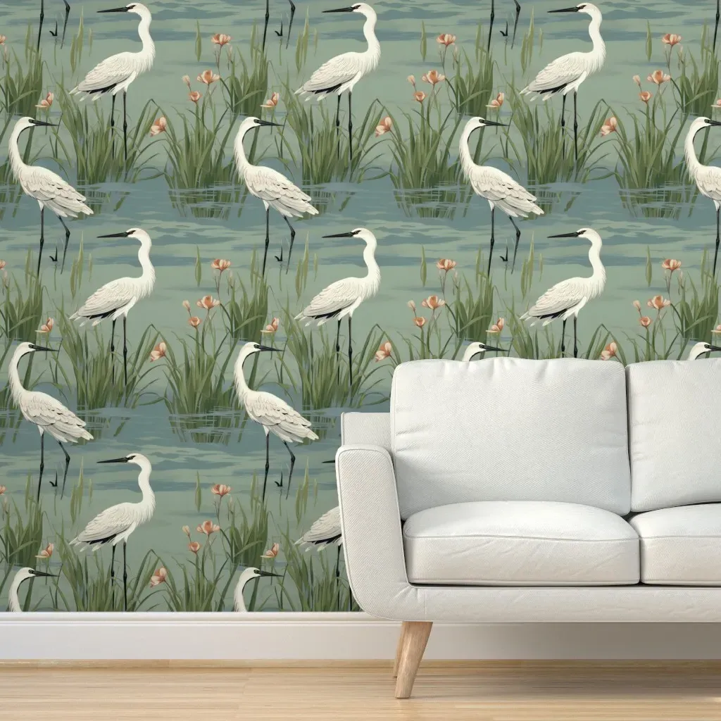 Crane Ballet Peel and Stick Wallpaper - White product