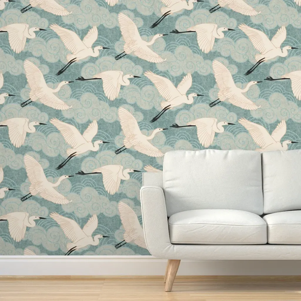 Crane Flight in Blue Sage Peel and Stick Wallpaper - White product