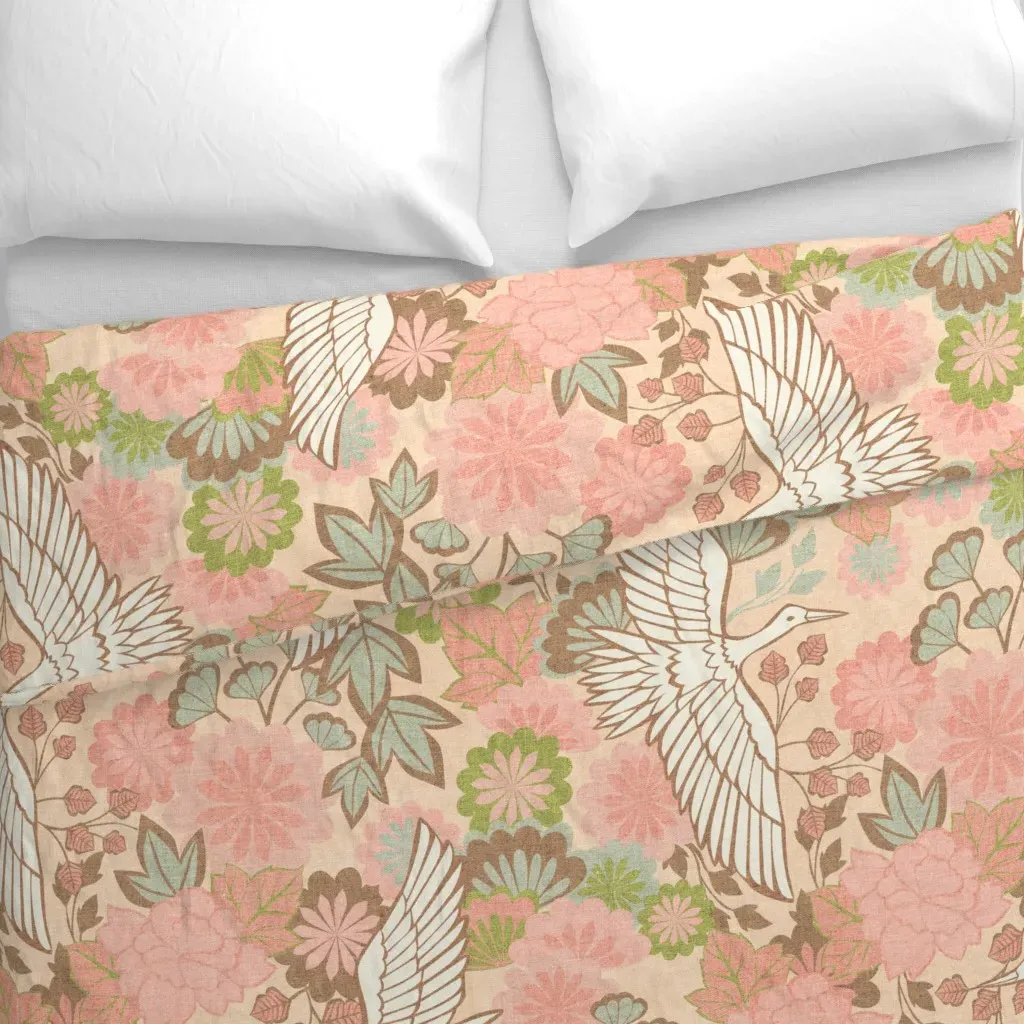 Cranes And Chrysanthemums Duvet Cover - Peach alternate view