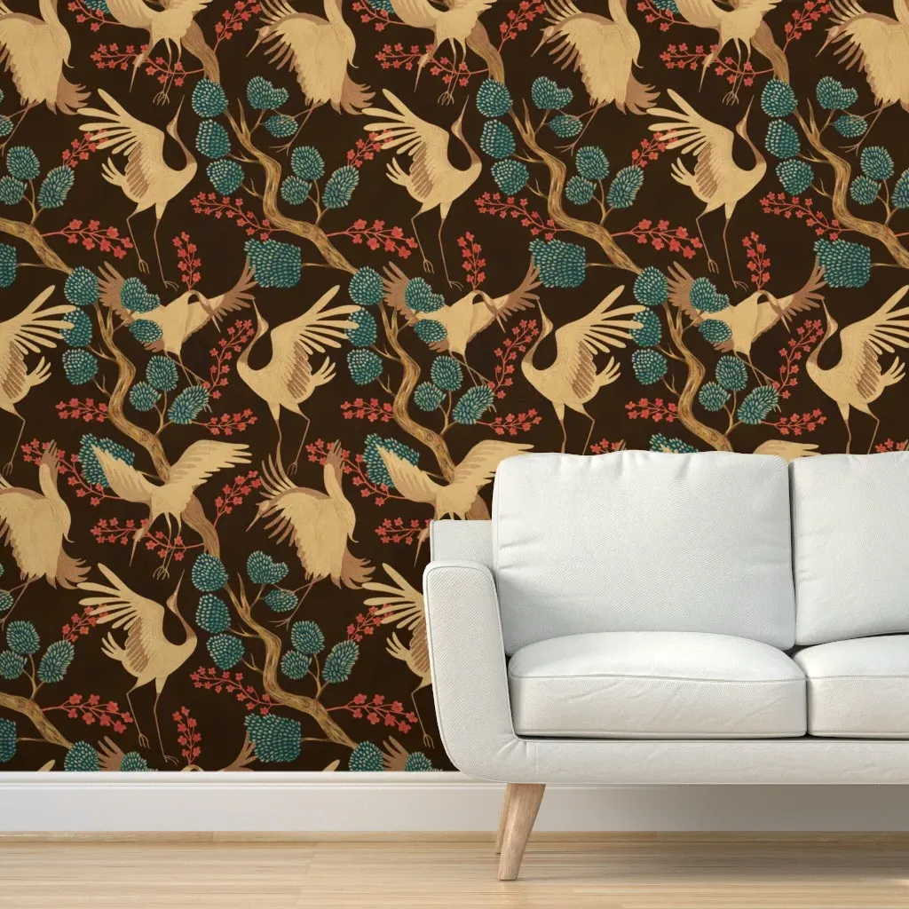 Cranes Chinoiserie Peel and Stick Wallpaper - Sepia product