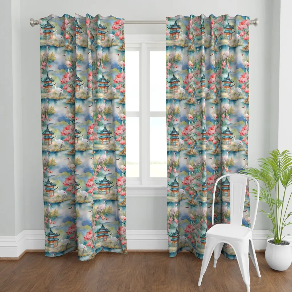 Cranes In Chinoiserie Curtain Panel - Pink product
