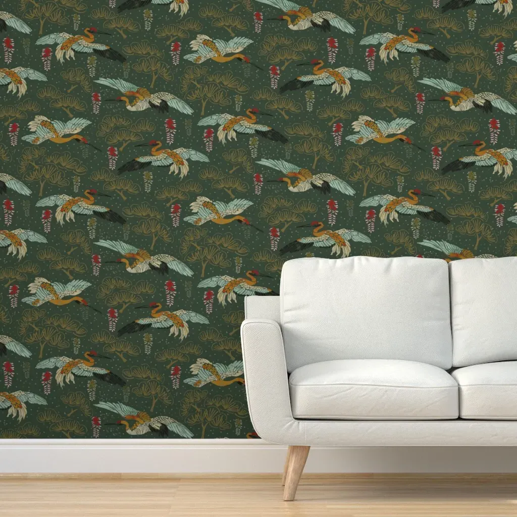 Cranes In Flight Peel and Stick Wallpaper - Teal product