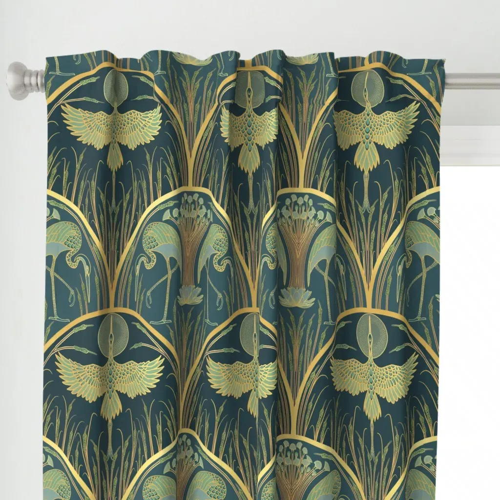 Cranes In The Curtain Panel - Gold alternate view