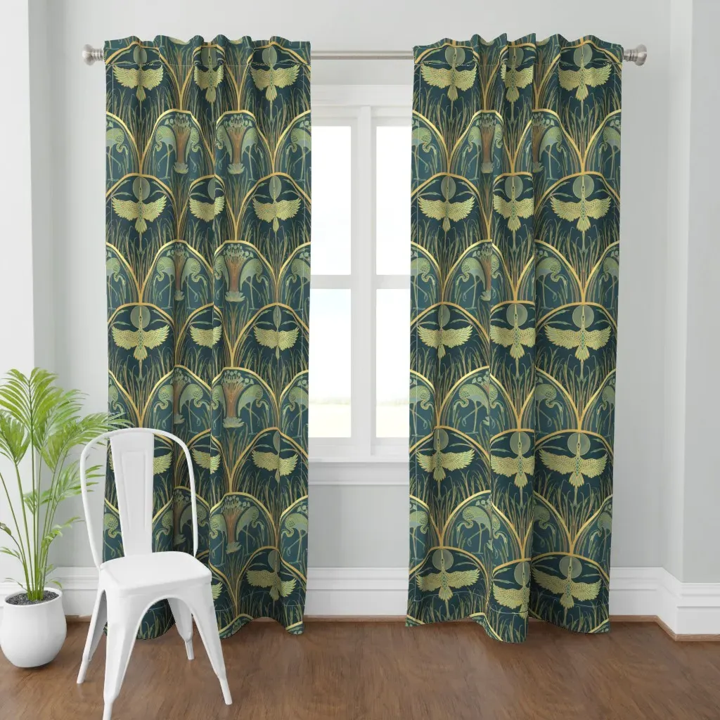 Cranes In The Curtain Panel - Gold product