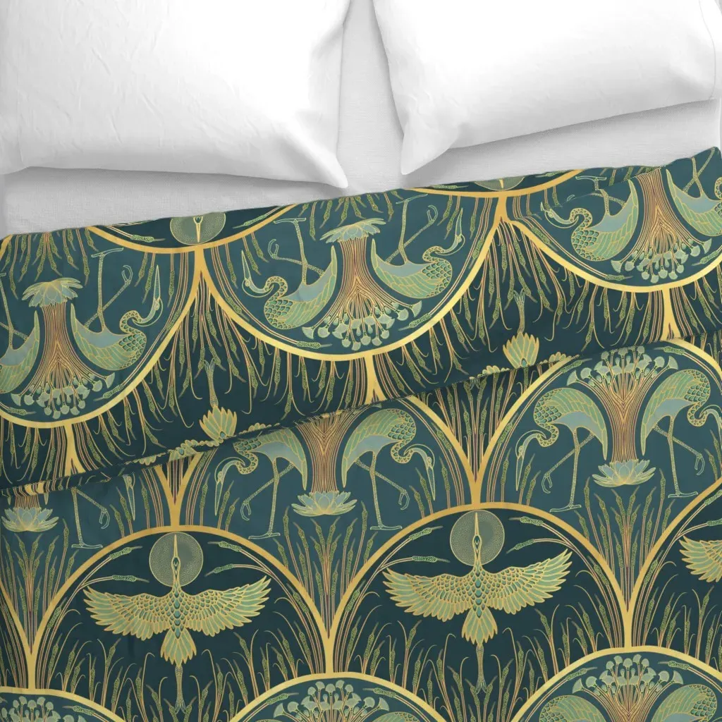 Cranes In The Moonlight Large Duvet Cover - Gold alternate view