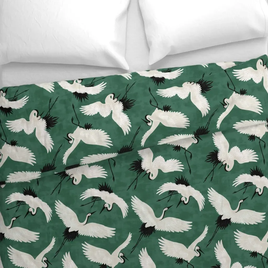 Cranes Medium Duvet Cover - Emerald, White alternate view