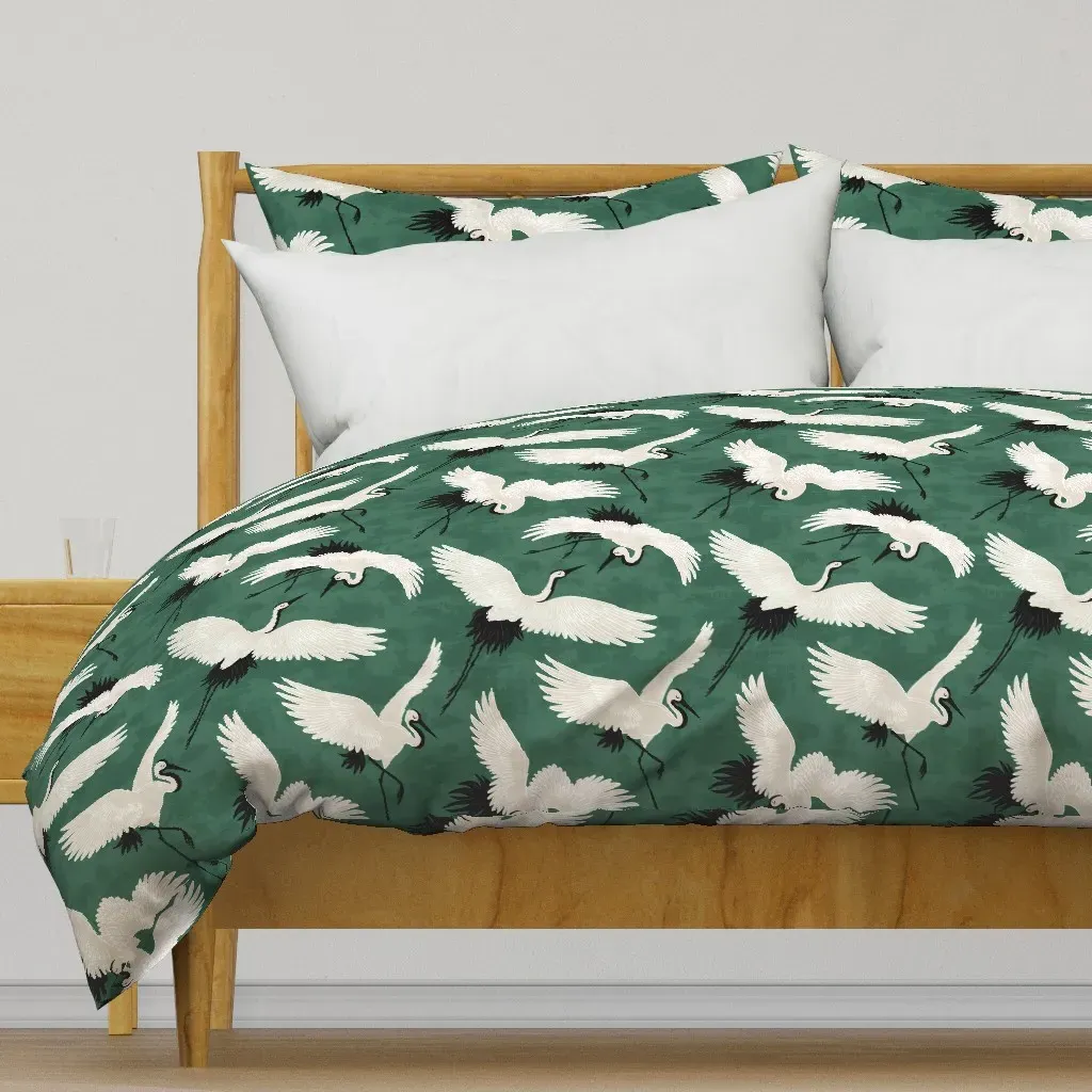 Cranes Medium Duvet Cover - Emerald, White product