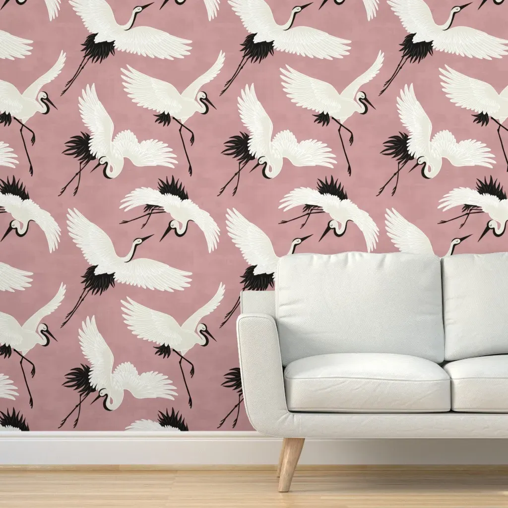 Cranes Peel and Stick Wallpaper - Dusty Pink Light product