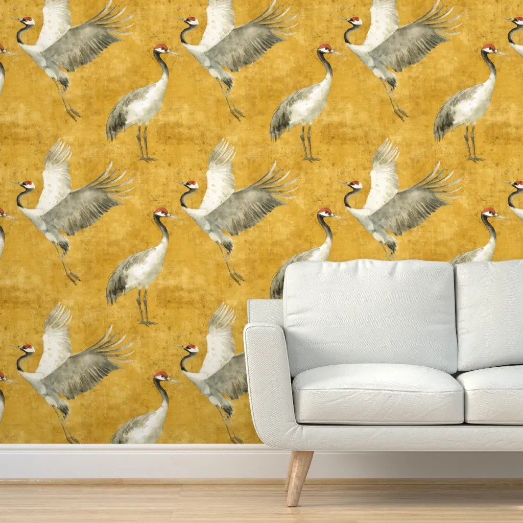 Cranes Peel and Stick Wallpaper - Jewellery Yellow Earth product