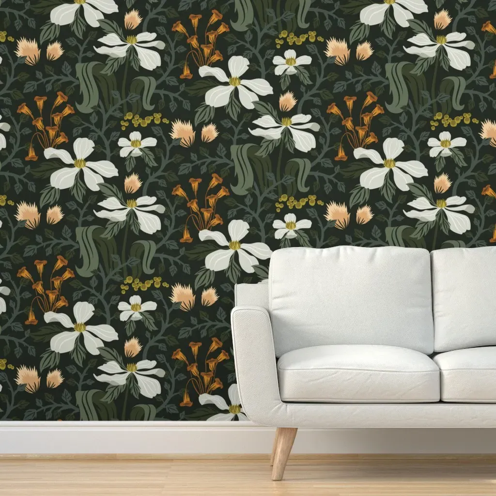 Crawling Vines Jumbo Peel and Stick Wallpaper - Black, Green product