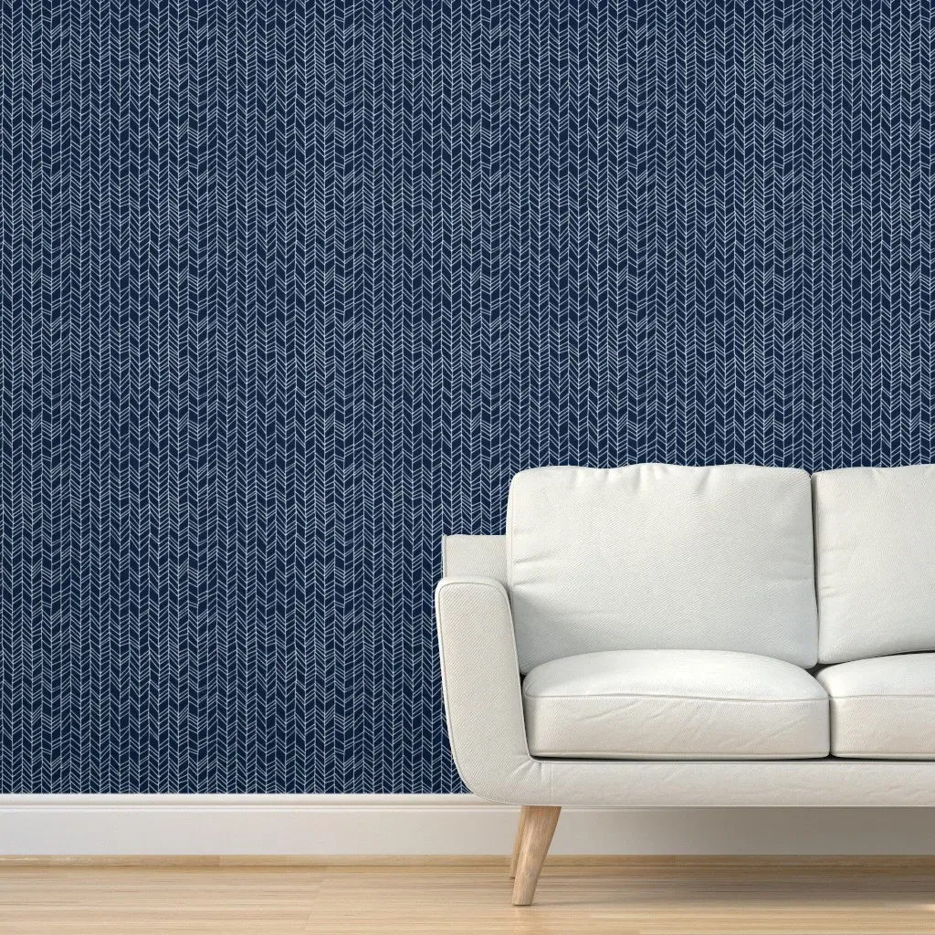 Crazy Chevron Herringbone Peel and Stick Wallpaper - Navy Blue product