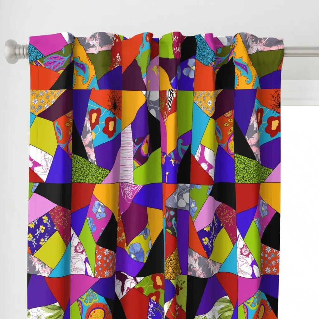 Crazy Quilt Brights Curtain Panel - Red alternate view