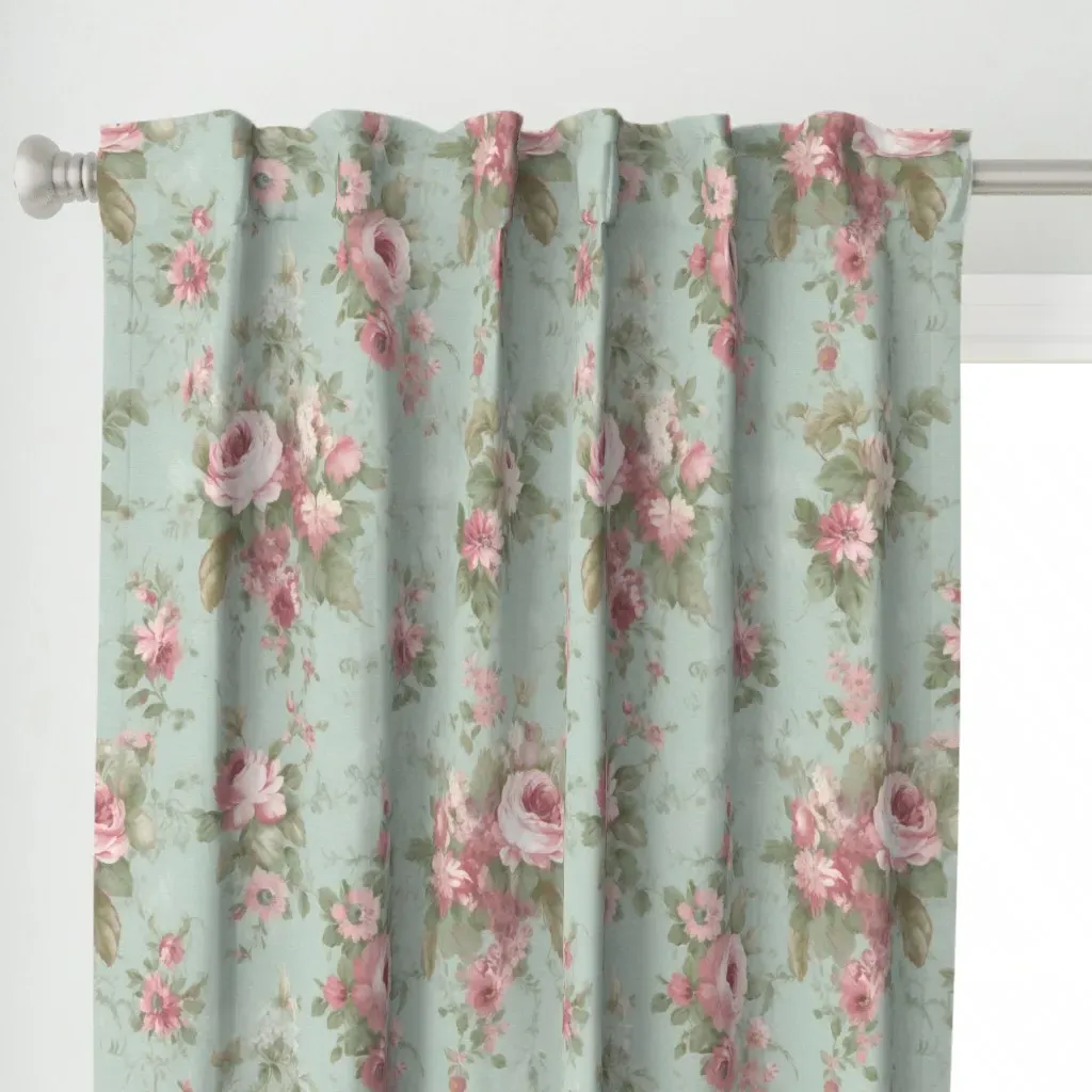 Cream N Pink Roses Med Curtain Panel - Pink alternate view
