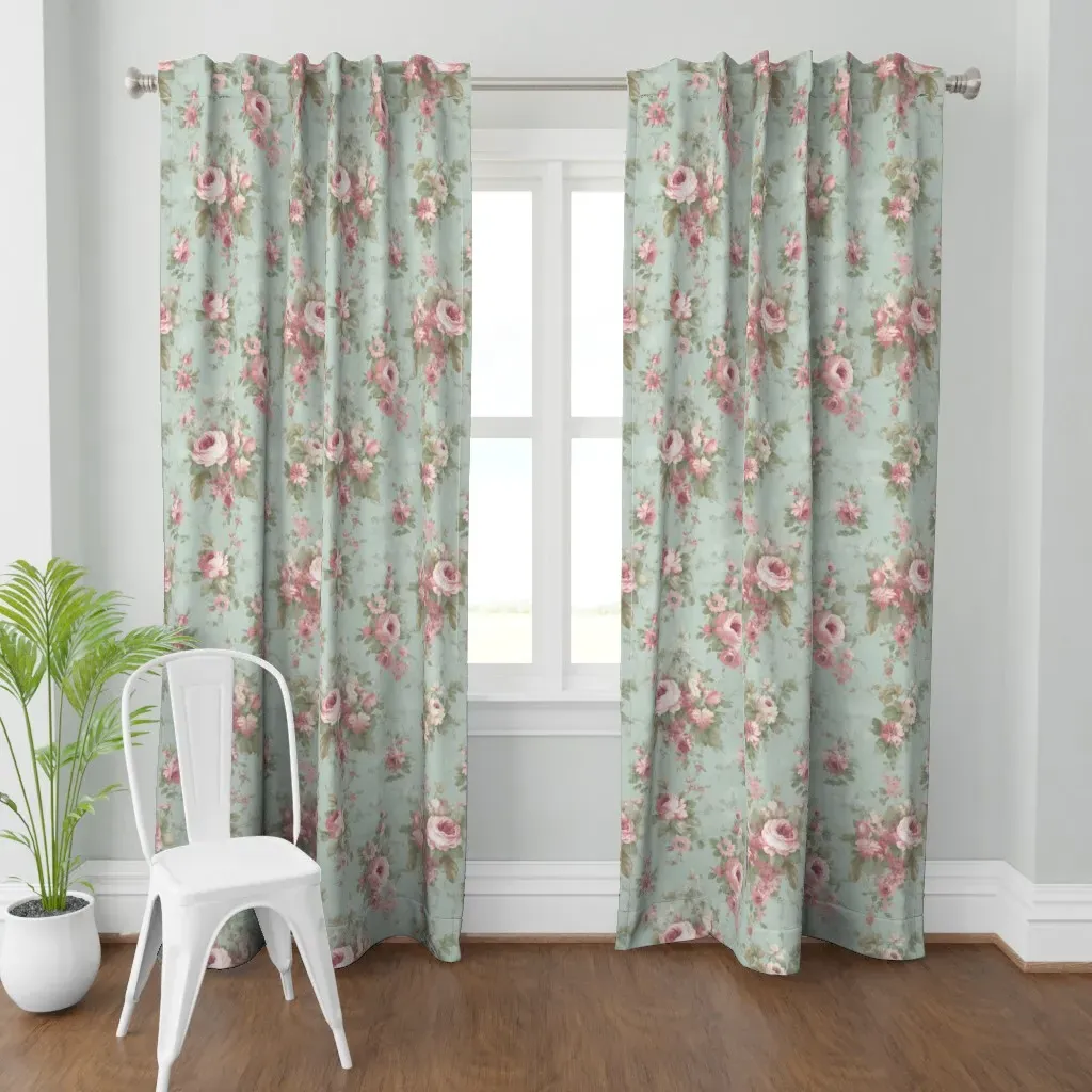 Cream N Pink Roses Med Curtain Panel - Pink product