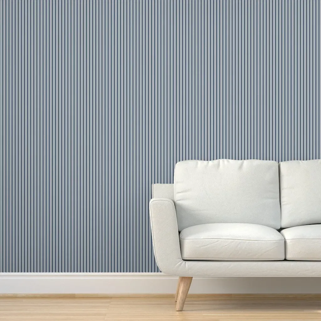 Cream Ticking Peel and Stick Wallpaper - Slate Blue product