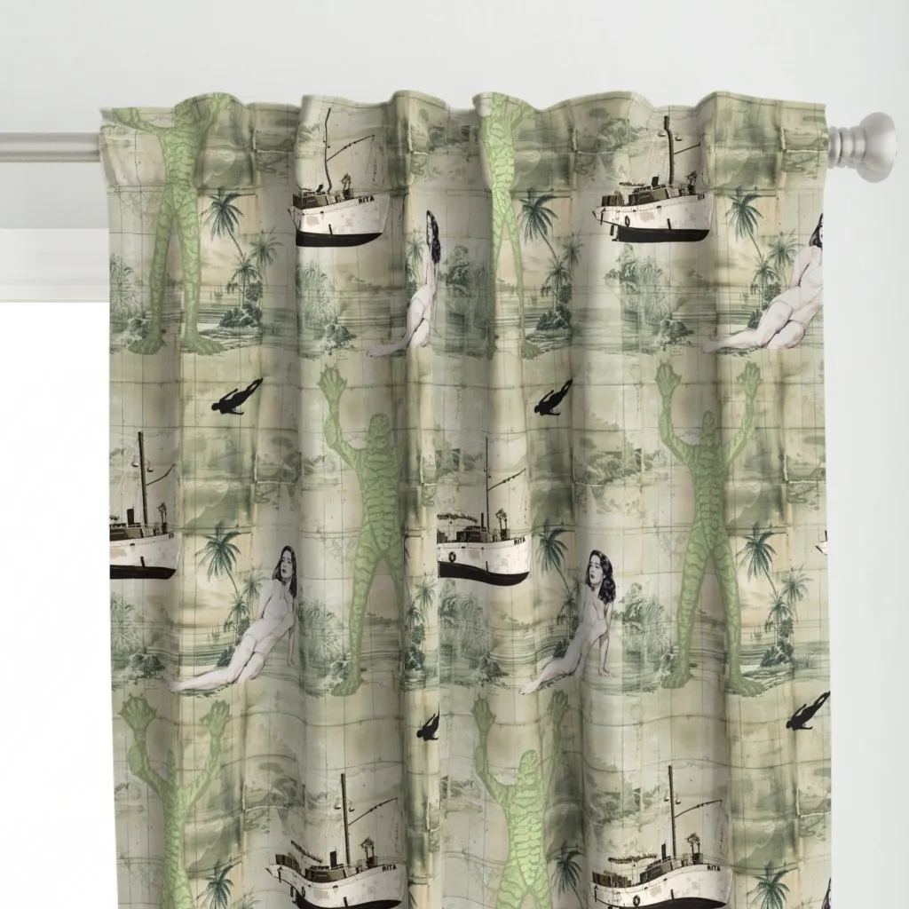 Creature Boat And Beauty Curtain Panel - Sage Green alternate view
