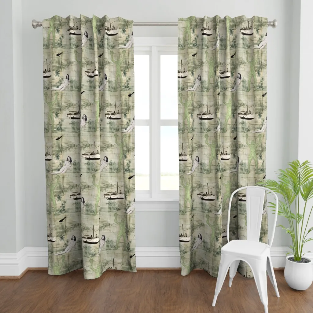 Creature Boat And Beauty Curtain Panel - Sage Green product