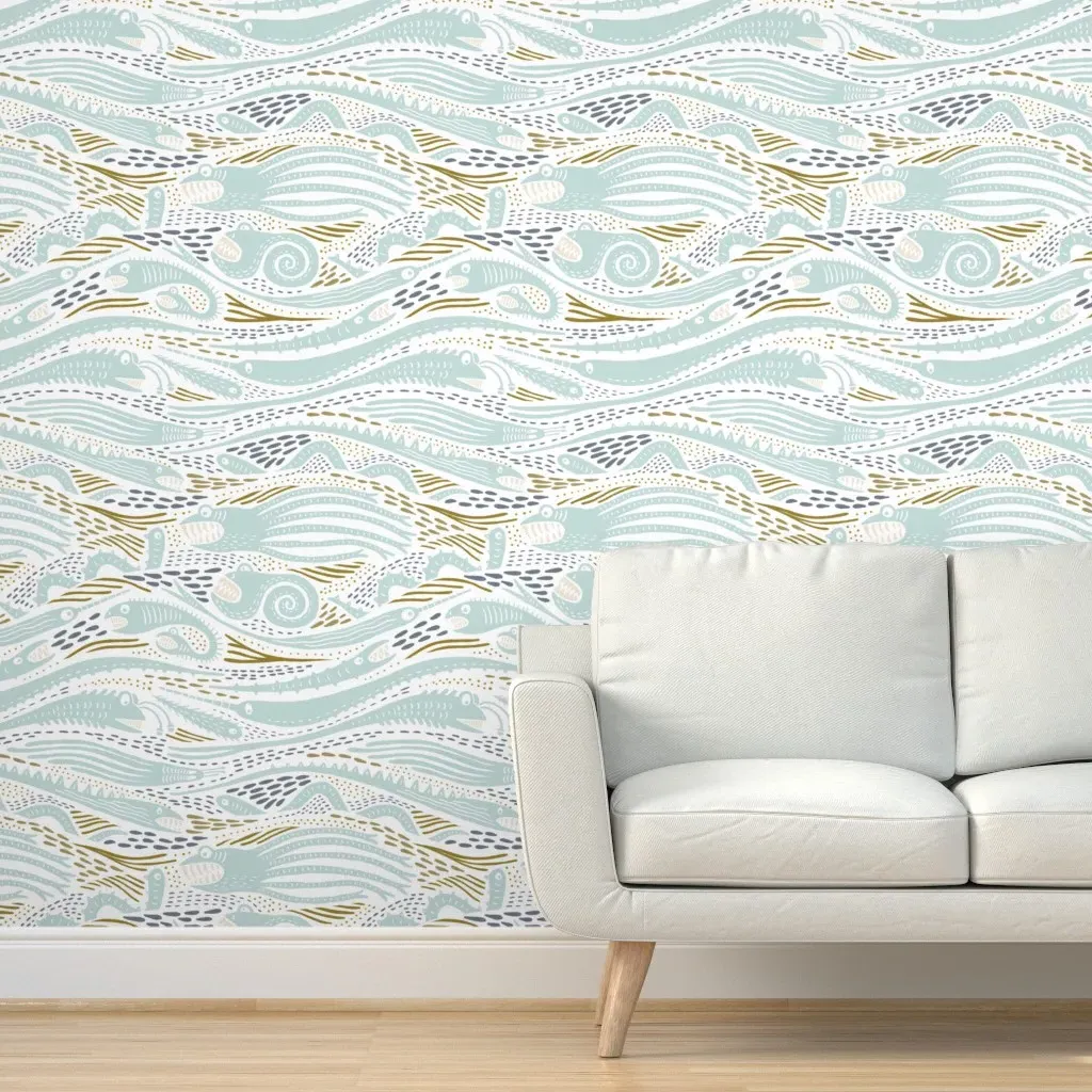 Creatures Of The Deep Peel and Stick Wallpaper - Light Teal product