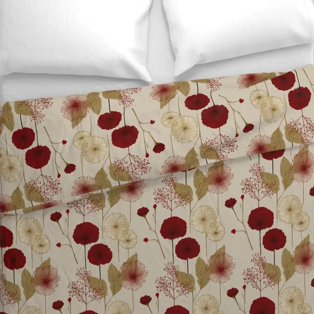 Crimson Botanical Etching Duvet Cover - Red alternate view