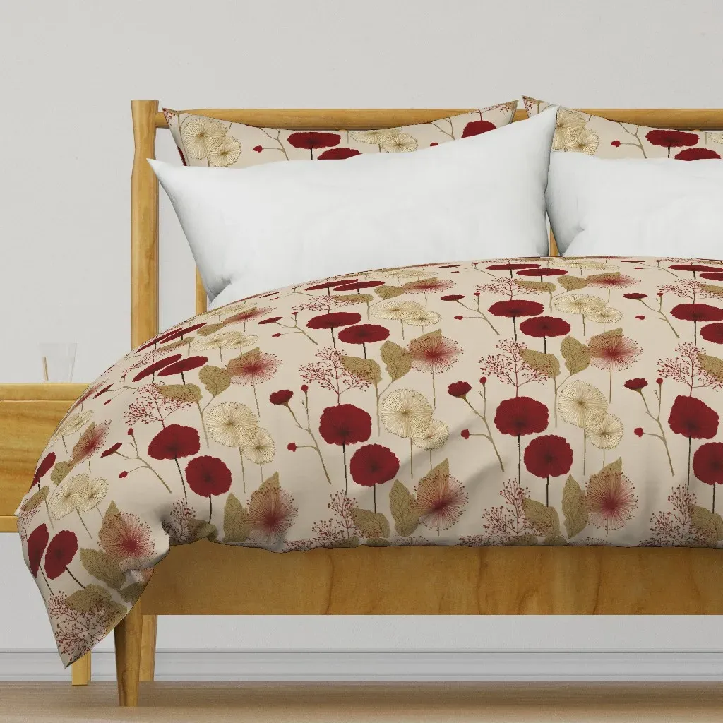 Crimson Botanical Etching Duvet Cover - Red product