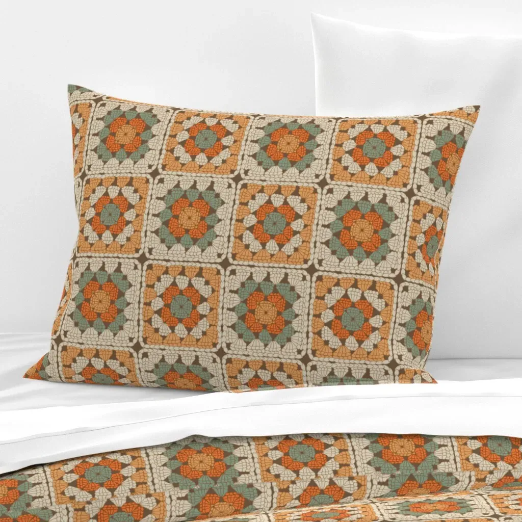 Crochet Granny Square Standard Knife Edge Cushion - Beige, Cotton product
