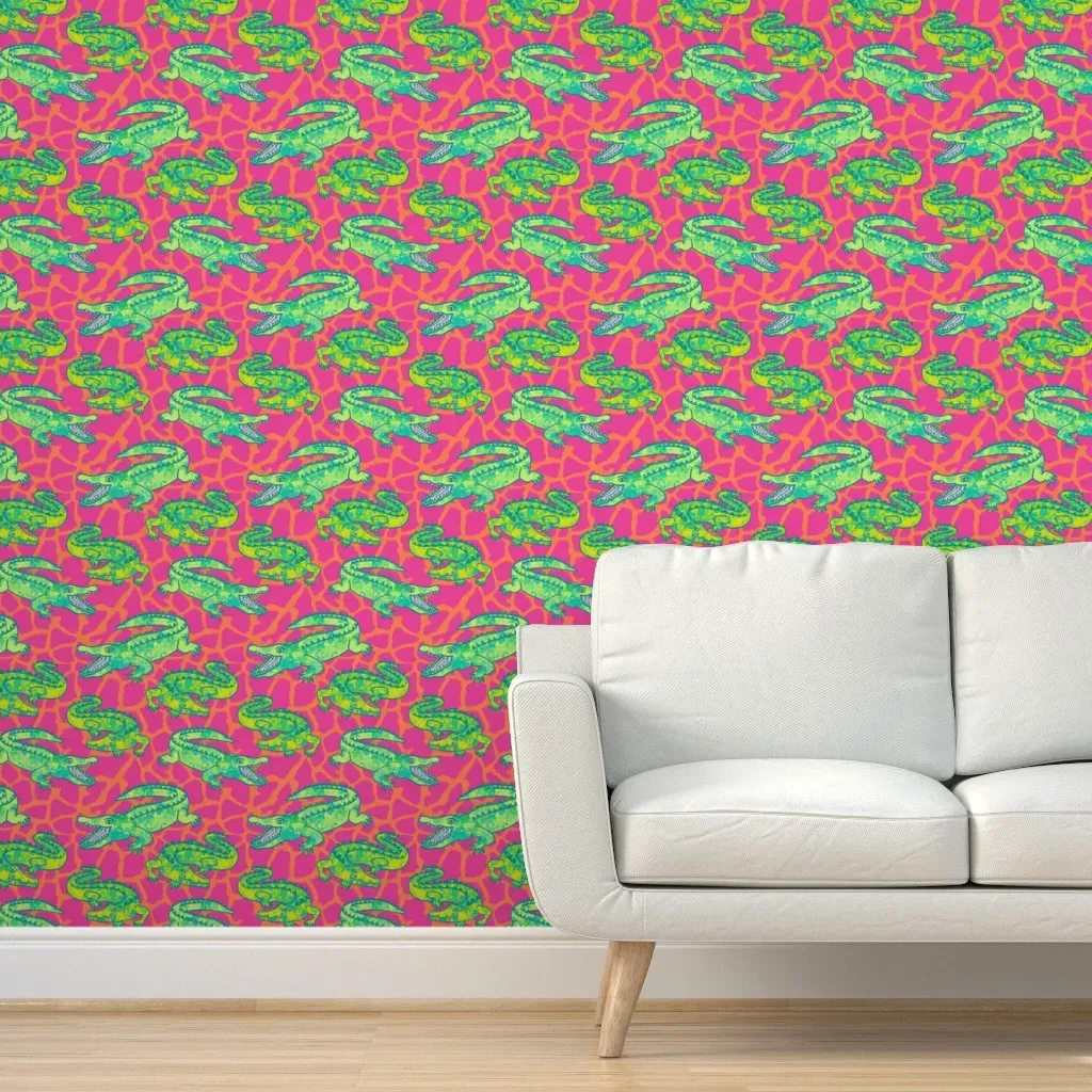 Crocodile Print Peel and Stick Wallpaper - Pink product