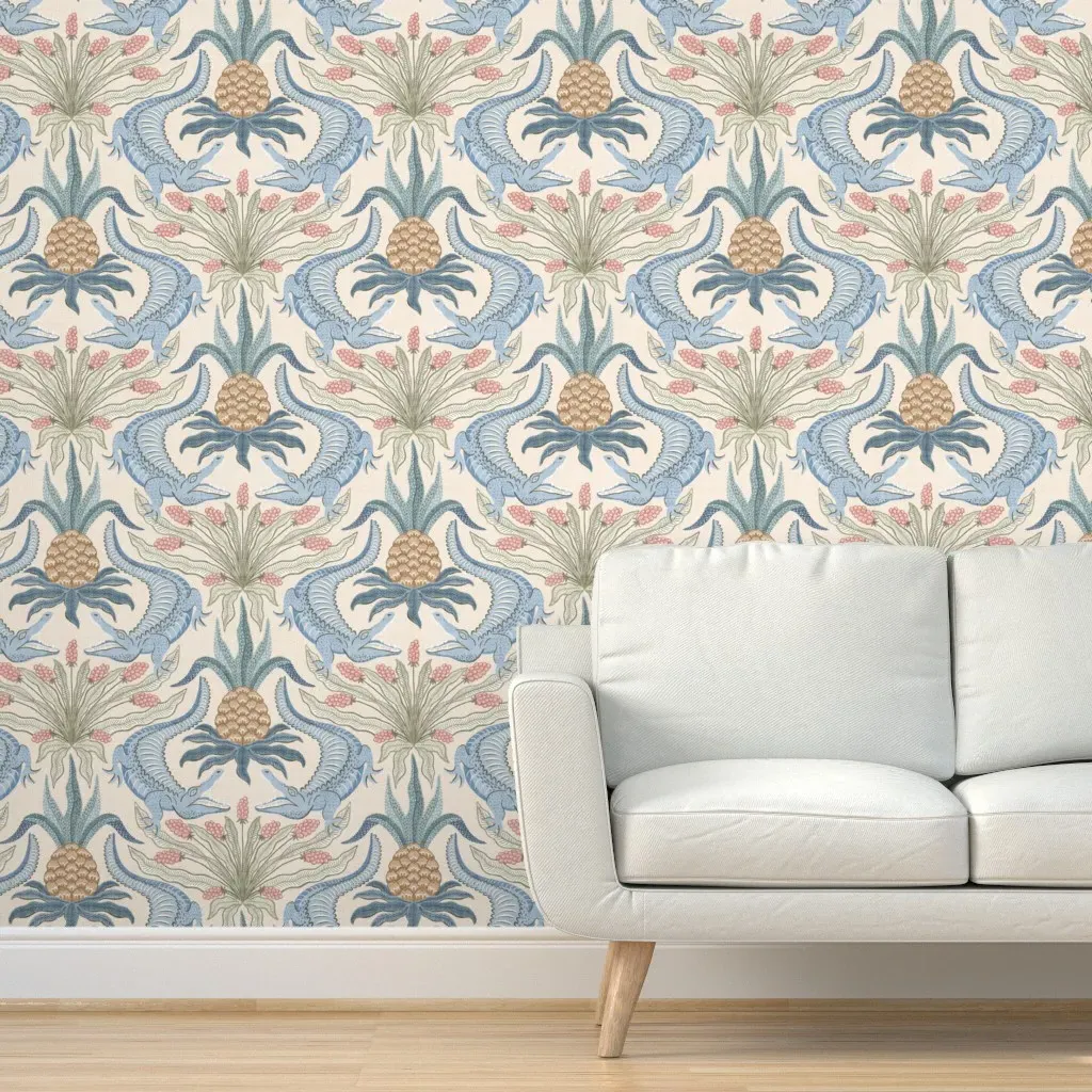 Crocodiles Peel and Stick Wallpaper - Blue, Golden Sand product