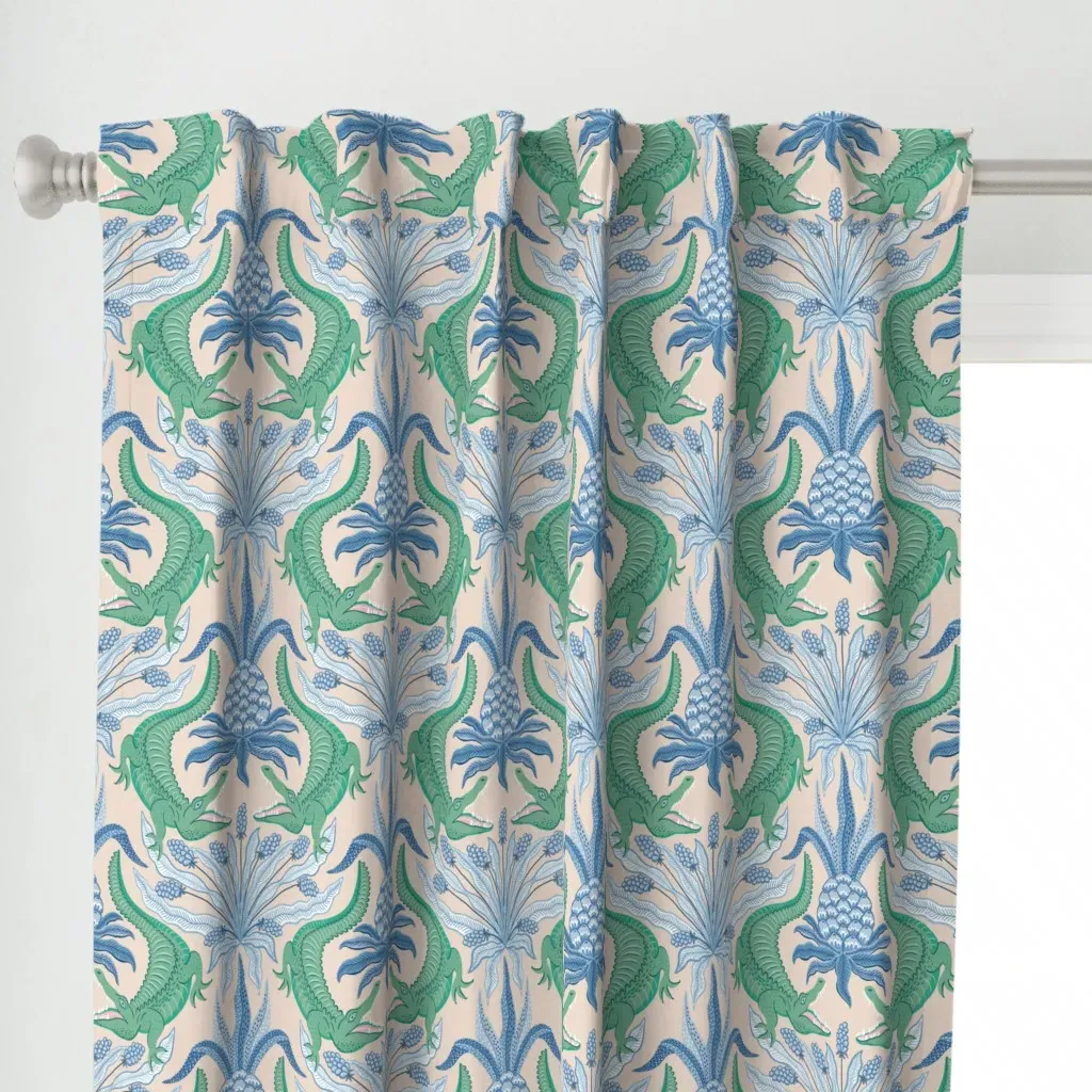 Crocodiles Print Curtain Panel - Teal alternate view