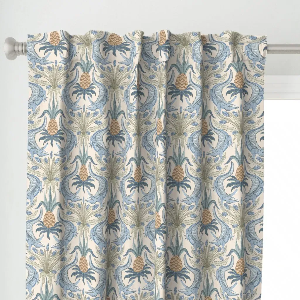 Crocodiles Textured Curtain Panel - Blue alternate view