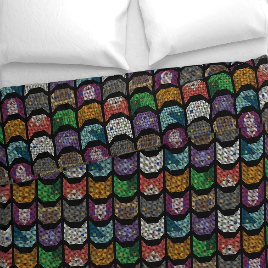 Cross Stitch Cat Handmade Duvet Cover - Multicolored alternate view