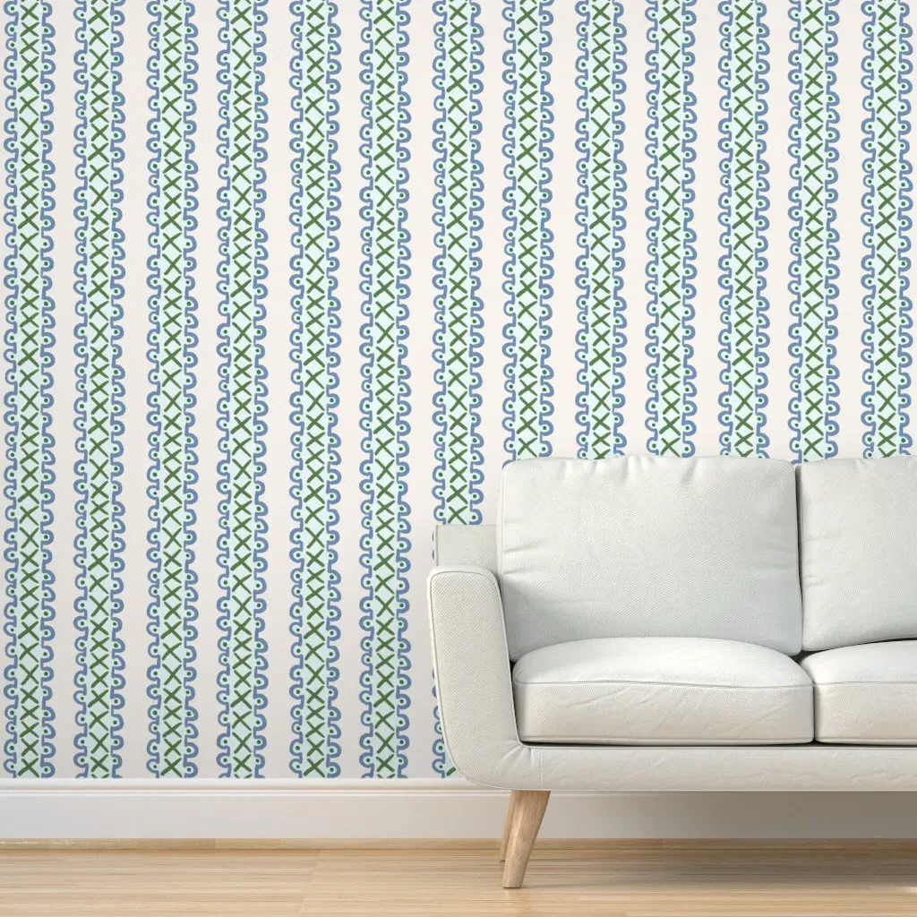 Cross Stitch Stripe Peel and Stick Wallpaper - Blue, Green product