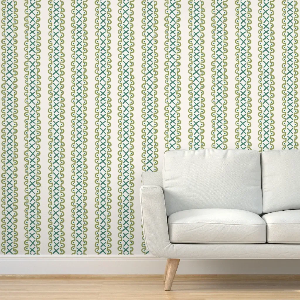 Cross Stitch Stripe Peel and Stick Wallpaper - Teal product