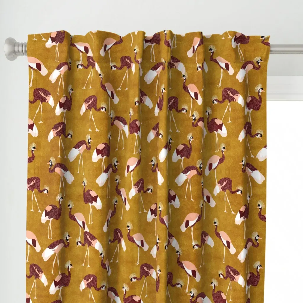 Crowned Cranes Curtain Panel - Burgundy alternate view