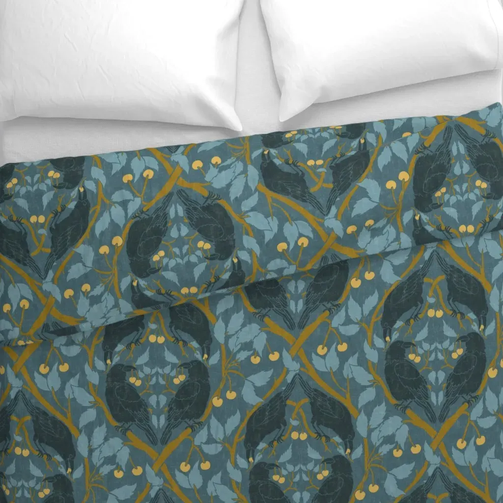 Crows In The Cherry Tree Denim Duvet Cover - Black alternate view