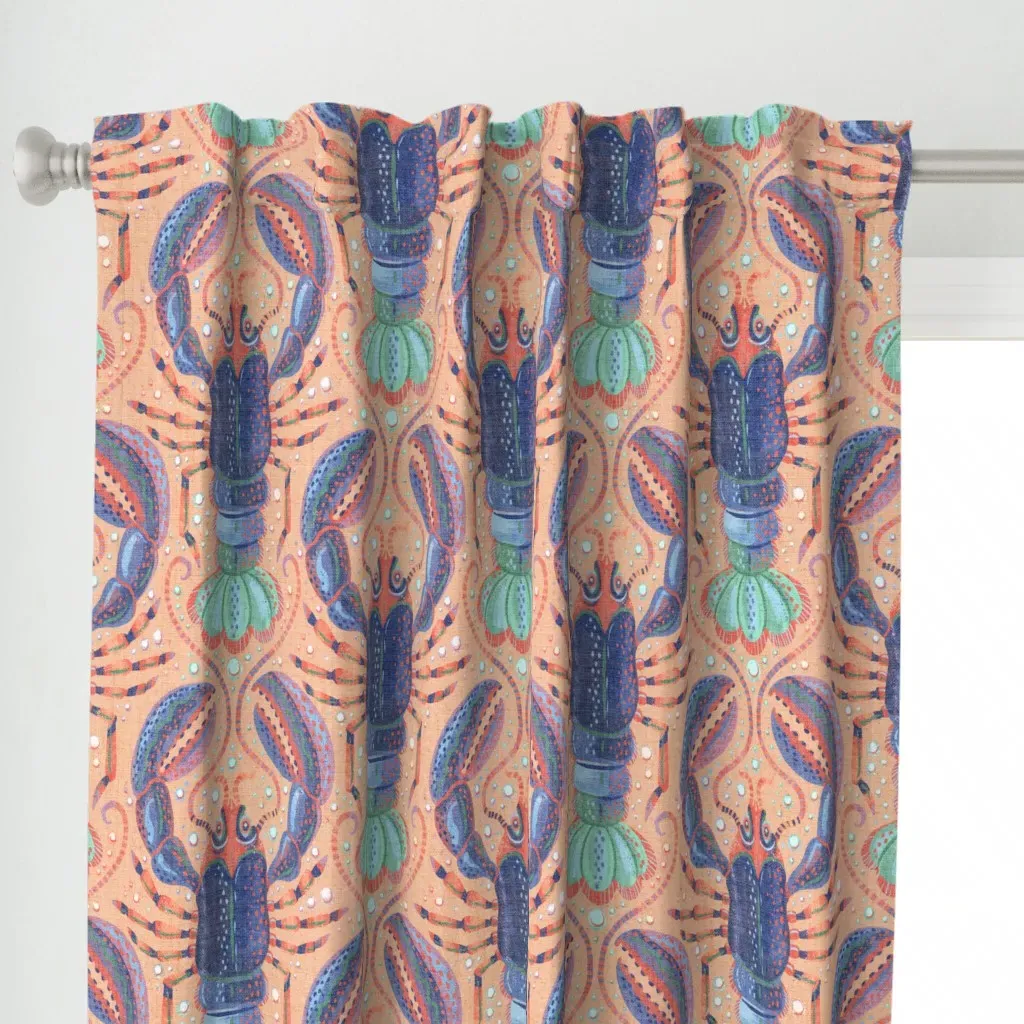 Crustacean Core Painterly Curtain Panel - Blue alternate view