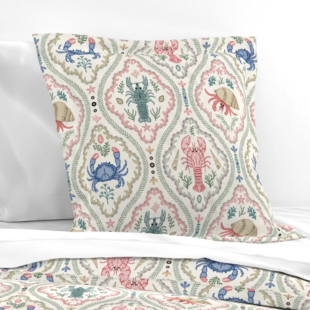 Crustacean Lobster Crab Seaweed Large Euro Pillow Sham - Pink product