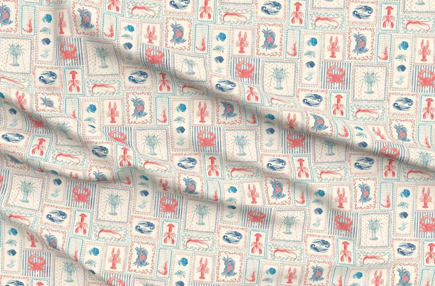 Crustaceans Salt And Fresh Water Watercolors Fabric - Red product