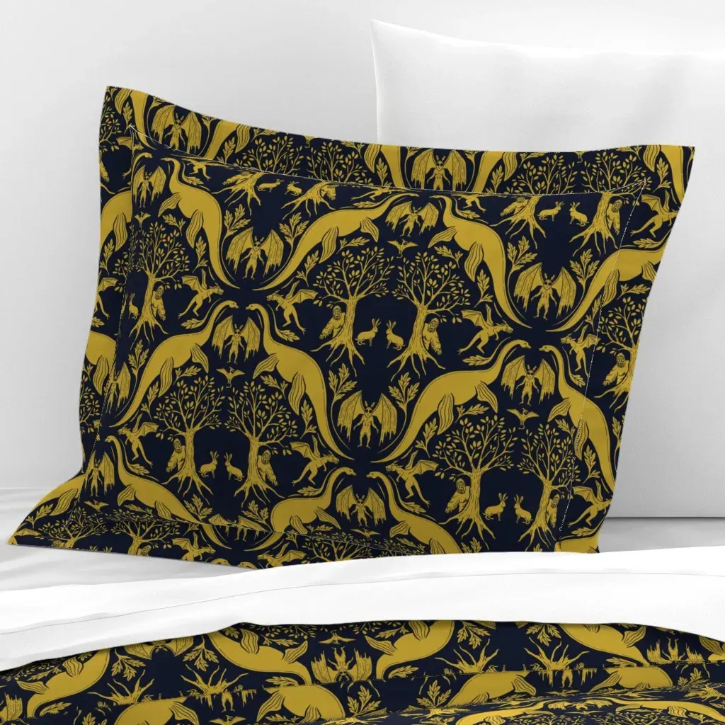 Cryptid Damask Standard Flanged Cushion Cover - Gold, Cotton Sateen product