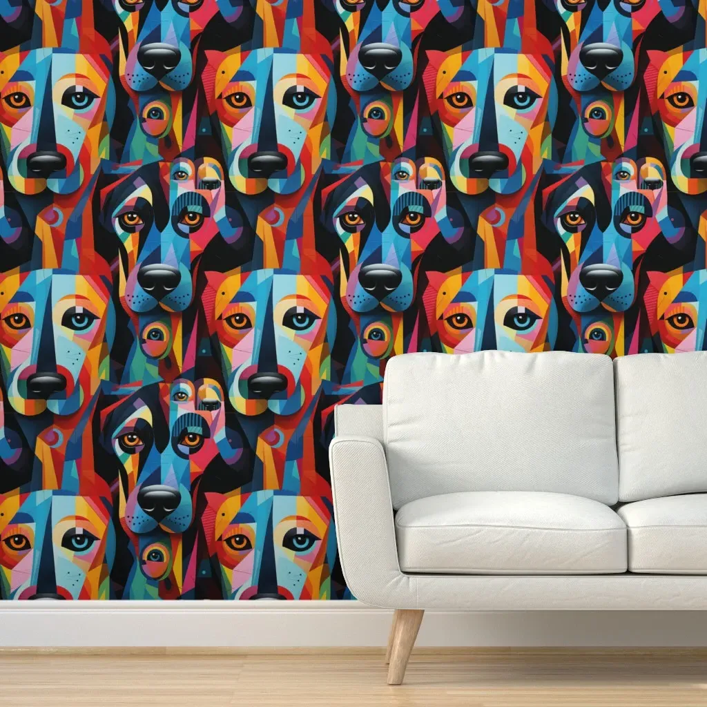 Cubist Canine Fusion Peel and Stick Wallpaper - Black product