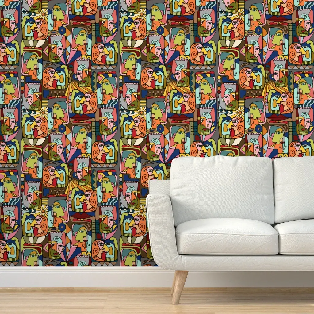 Cubist Faces Peel and Stick Wallpaper - Orange product
