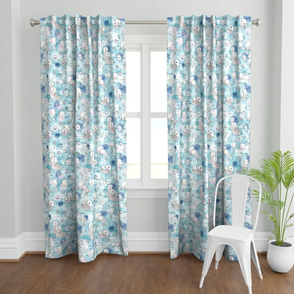 Cuddling Otters In Blush Curtain Panel - Light Blue product