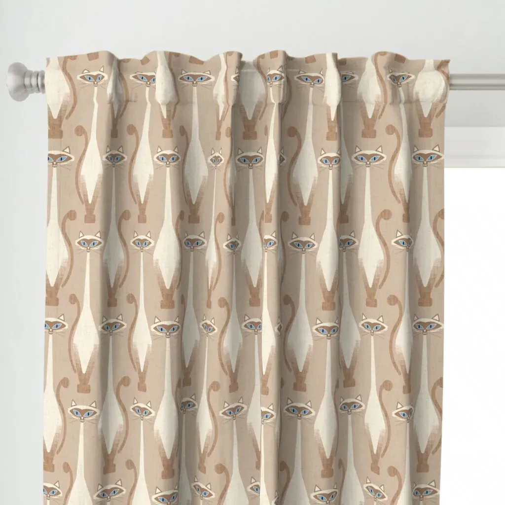 Curious Siamese Cat Curtain Panel - Beige alternate view