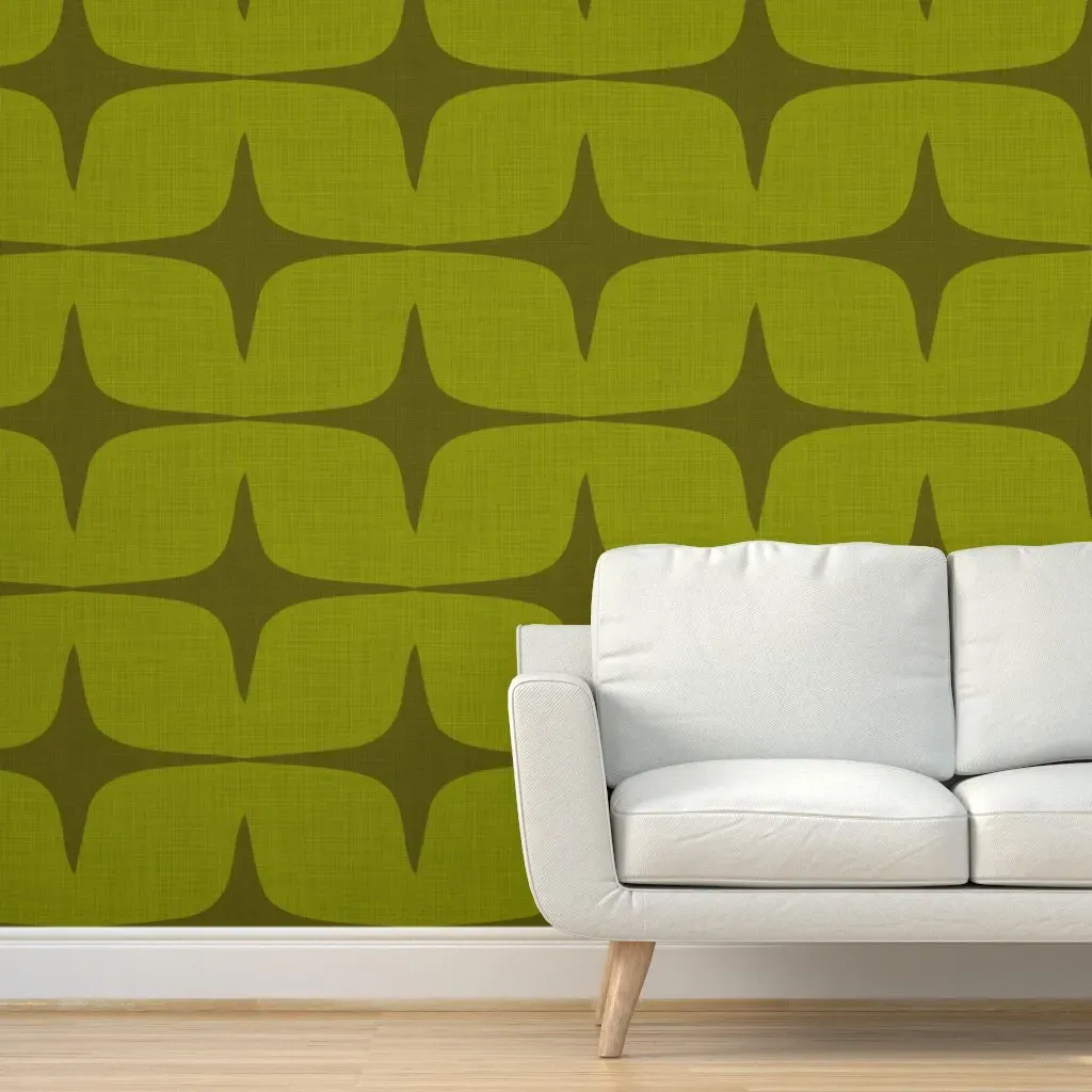 Cut-Out Geometric Diamonds Peel and Stick Wallpaper - Olive Green, Linen product