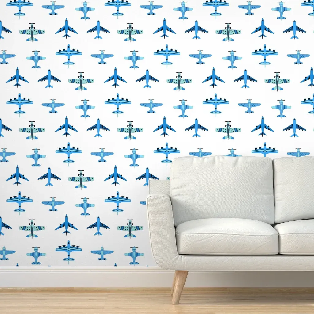Cute Blue Toy Airplanes Peel and Stick Wallpaper - Light Blue product