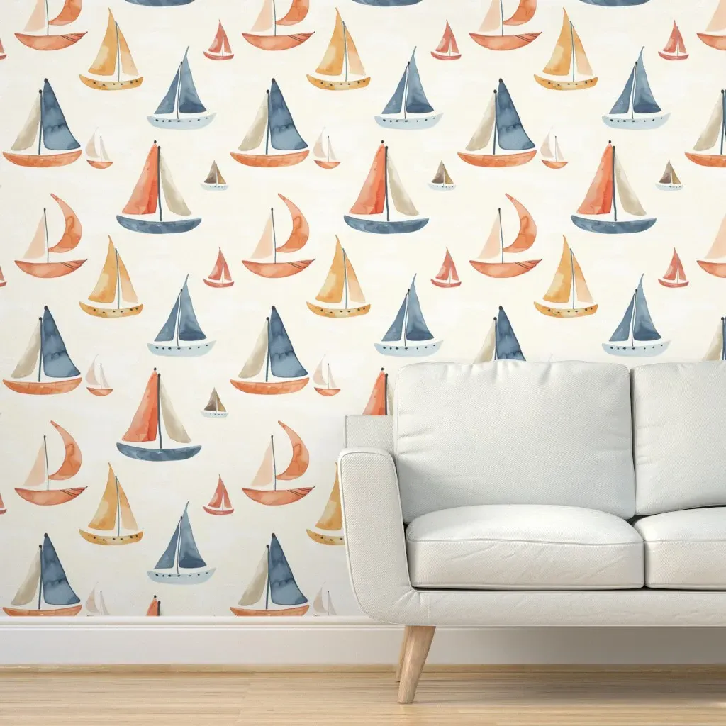Cute Boats Peel and Stick Wallpaper - Orange product